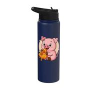 Cochon drôle mangeant une pizza graphique pour garçons et filles Stainless Steel Insulated Water Bottle
