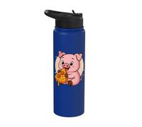 Cochon drôle mangeant une pizza graphique pour garçons et filles Stainless Steel Insulated Water Bottle