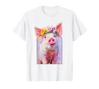 Cochon Fleur Couronne Portrait Oeuvre d'art Cadeau pour Animal Domestique T-Shirt