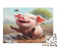 Cochon Heureux dans la Boue Puzzles 1000 Pièces Papier recyclé pour Adultes Puzzle pour Adultes Jeu éducatif avec défi Excellente idée Cadeau pour Enfants à partir de 12 Ans 52x38cm/1000pcs
