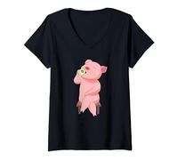 Cochon mignon Animal de ferme Truie Café T-Shirt avec Col en V