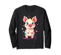 Cochon mignon avec éclaboussures de peinture colorées Manche Longue