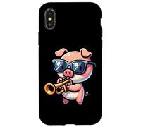 Cochon Mignon Joue Trompette Lunettes Coque pour iPhone X/XS