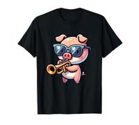 Cochon Mignon Joue Trompette Lunettes T-Shirt
