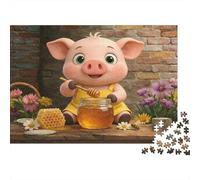 Cochon Mignon Mange Miel Puzzle 1000 Pièces en Carton Épais Et Robuste,Jeu De Puzzle Classique Maintenir De La Mémoire pour Une Soirée Entre Amis,Ambiance Cocooning Hiver 70x50cm/1000pcs