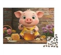 Cochon Mignon Mangeant Miel Puzzle de Noël 1000 Pièces pour Adultes Petit Cochon Joyeux Mangeant du Miel en Salopette Premium Robuste Vibrant Stimulant Cadeau 38x26cm/1000pcs