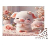 Cochon Mignon Qui pleure Puzzles 1000 Pièces Papier recyclé pour Adultes Puzzle pour Adultes Jeu Stimulant Cadeau Amusant pour la Maison Excellente idée Cadeau 38x26cm/1000pcs