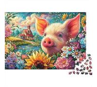 Cochon par Un Chalet de Campagne Puzzle De 1000 Pièces Mignon Cochon Cadeau d'anniversaire Parfait pour Enfants Et Adultes 70x50cm/1000pcs