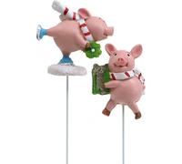 Cochon porte-bonheur Décoration florale Set de 4 pièces, Figurines festives de petits cochons pour l'Avent & le Nouvel An