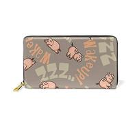 Cochon Qui Dort Drôle Portefeuille Zipper Long Bourse en Cuir Véritable avec Titulaire de la Carte de Crédit pour Téléphone Femmes Fille Hommes