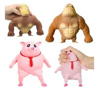 Cochon Rose et Gorille Marron, Pack de 2 Squeeze Toys Résistants, Jouet Anti-Stress et à Presser pour Adultes & Enfants, Soulagement Sensoriel Immédiat