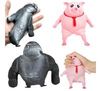 Cochon Rose et Gorille Noir, Pack de 2 Squeeze Toys Résistants, Jouet Anti-Stress et à Presser pour Adultes & Enfants, Soulagement Sensoriel Immédiat