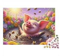 Cochon Souriant Mare Boueuse Ensoleillée Puzzle 1000 Pièces pour Adultes Jeu de Puzzle 1000 Pièces Détente Décoration Maison Cadeau 52x38cm/1000pcs