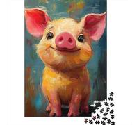 Cochon Souriant Puzzle 1000 Pièces Papier Puzzle pour Adultes Style Peinture à lHuile Détente Jeu en Famille Cadeau 70x50cm/1000pcs