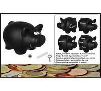 Cochon Tirelire Noir + Craie Pour Personnaliser