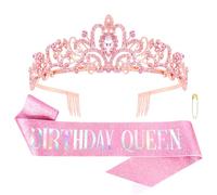 COCIDE Écharpe d'anniversaire pour femme - Diadème « Happy Birthday » pour femme - Bandeau de princesse pour décoration de fête - Noir et rouge - Accessoires pour cheveux - Cadeau