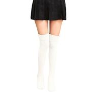 Cocila 1 Paire De Chaussettes Hautes Couleur Unie En Coton -Dessus Du Genou, Longues Tricotées Montantes Femmes Extra Bas Cuisse Beige Grande Chaussette Femme À Nœud Long Jusqu'Aux Genoux Satin