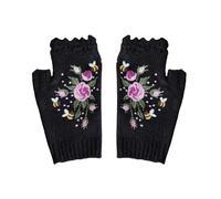 Cocila 202555 Brodés À La Main Tricotés Pour Femmes Fleurs Sans Doigts Mitaine Homme Gants Laine Gant Noir Femme Polaire Travail Fille Gloves Winter Fingerless Enfant Mitaines Avec Froid Doigt