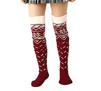 Cocila Bas De Noël Brodés Texturés Décontractés Pour Femmes Chaussettes Hautes Cuisse Blanches Tricotées Jambières Longues Chaudes Chicken Legs Socks Épaisses À Nœud Long Jusqu'Aux Genoux Slouch