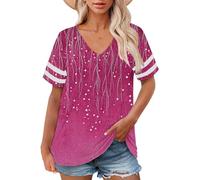 Cocila Blouse Fleurie T-Shirts Grande Taille À Col en V pour Femmes, Hauts Manches Courtes, D'Été Décontractés, Coupe Ample Longue Tunique Femme Chic Et Élégant Chemise Lin Chemisier Elegant