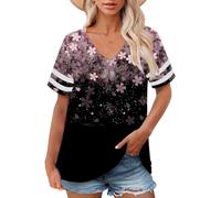 Cocila Blouse Fleurie T-Shirts Grande Taille À Col en V pour Femmes, Hauts Manches Courtes, D'Été Décontractés, Coupe Ample Longue Tunique Femme Ete Chemise Blanche Lin Chic Et Élégant Rose