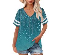 Cocila Blouse Fleurie T-Shirts Grande Taille À Col en V pour Femmes, Hauts Manches Courtes, D'Été Décontractés, Coupe Ample Longue Tunique Chemise Femme Lin Chemisier Blanc Chic Et Élégant Ete