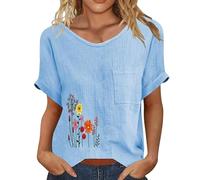 Cocila Blouse Petite Enfance Chemisier À Manches Courtes Et Poches en Coton Lin pour Femme Combinaison Polaire Femmes Chemise Été Blanc Chemisiers Haut Chic Elegant Blanche Manche Courte