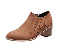 Cocila Bottes Femmes de Cowboy en Cuir Décontractées À la Chunky Cheville | Chaussures Talons Courts Pour Romaines Femme Pluie Chaussure Confort Botte Hiver Bottillons Bottines Bottine Chaude