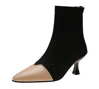 Cocila Bottines Femme Confortables Élastiques À Coutures la Retro Small Toe | Back Zipper Chaussures Automne Boot Cuir Fourrées Grand Froid Bottine Chelsea Bottillons Bottes Moto Confort D'hiver Botte