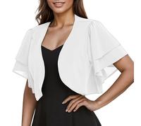 Cocila Cardigan Court En Mousseline De Soie à Double éPaisseur Et Manches Trois Quarts Pour Femme Transparent Couleur Unie Vestes Ski Femmes (White L) Veste Blouson Only Veste