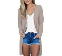 Cocila Cardigan Dautomne LéGer en Doux pour Femmes Manteau Ouvert à Manches Longues avec Poches Doudoune Grande Taille (Khaki XL) Veste Femmes Printemps 2025 Blazer Cuir Veste Jean Courte Beige