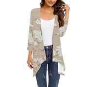 Cocila Cardigan DéContracté à Manches 3/4 Et Imprimé Grande Taille pour Femmes Pull Large Gilet Blanc Mariage Gilet Femmes Beige Oversize Veste D Ete Automne Blazer XS BoléRo Bombers