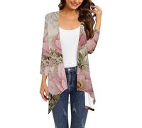 Cocila Cardigan DéContracté à Manches 3/4 Et Imprimé Grande Taille pour Femmes Pull Large Gilet Blanc Mariage Gilet Femmes Beige Oversize Veste D Ete Automne Blazer XS BoléRo Bombers