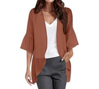 Cocila Cardigan en Mousseline De Soie pour Femme Manches 3/4 Ouvert sur Le Devant LéGer L'éTé La Plage Vestes Femmes (Brown S) Veste Mi Saison Veste Simili Cuir Only Mi Saison