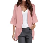 Cocila Cardigan en Mousseline De Soie pour Femme Manches 3/4 Ouvert sur Le Devant LéGer L'éTé La Plage Trench Court Rose Gold M Veste Jean Noir Femmes Veste Jean Courte Femmes MatelasséE