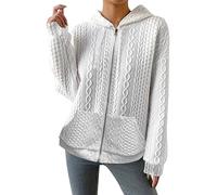 Cocila Cardigan En Solide à Fermeture éClair Pour Femmes Manteau Ample Et Confortable Avec Poche PlaquéE Automne Manteaux Chic (White L) Veste Cuir Veste Brune Blouson Moto