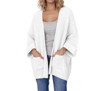 Cocila Cardigan Oversize En Ouvert Sur Le Devant à Manches 3/4 Pour Femmes Avec Poches Manteau Hommes Grande Taille (White M) veste mi saison chic Veste Moto Ete Bomber Imperméable