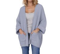Cocila Cardigan Oversize en Ouvert sur Le Devant à Manches 3/4 pour Femmes avec Poches Manteau Hommes Grande Taille (Grey S) Veste mi Saison Chic Veste Americaine Printemps Été