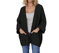 Cocila Cardigan Oversize en Ouvert sur Le Devant à Manches 3/4 pour Femmes avec Poches Manteau Hommes Grande Taille (Black M) Veste de Printemps Blouson Cuir Veste Saharienne Cintrée