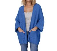 Cocila Cardigan Oversize En Ouvert Sur Le Devant à Manches 3/4 Pour Femmes Avec Poches Manteau Hommes Grande Taille (Blue Xl) veste cuir Veste Femmes Automne Courte Blanche Été Légère Moto Only