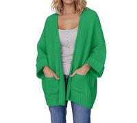 Cocila Cardigan Oversize en Ouvert sur Le Devant à Manches 3/4 pour Femmes avec Poches Manteau Hommes Grande Taille (Green L) Veste Jeans Demi Saison Veste Saharienne Blouson Cuir