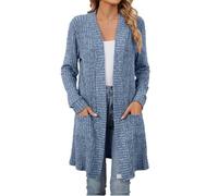 Cocila Cardigans Longs pour Femmes Pulls d'automne LéGers Col en V Pull Ouvert sur Le Devant Boutonné Kaki Petit Long Gilet (Blue L) Veste Fleurie Veste Jean Grande Taille