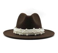 Cocila Chapeau de Jazz élégant pour Femme Britannique Anneau Perles avec Chapeau Haut à Bord en Laine Dames Casquette Plate Bleu (Bronze L) Homme Fedora Noir en Feutre Noir Femme Trilby Homme 10