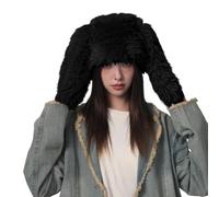 Cocila Chapeau d'hiver Tendance pour Femme À Longues Oreilles Confortable Épais en Peluche Chaud Coupe-Vent Couleur Unie Léger Unisexe Casquette De Cosplay Noir Bonnet Femme Hiver