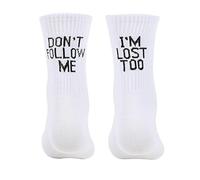 Cocila Chaussettes Chaudes Femme Homme Cotton Am Too Printing Me Lose I Don'T Medium Long Follow Fun Socks Main Collante Jouet White One Size Chaussette Coton Dépareillées Femmes Sans Couture