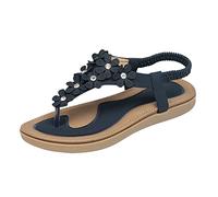 Cocila Chaussure De Plage Femmes Pied Large Appartements Sandales DéTé BohèMe Fleur PerléE HabilléEs Confortable Bout Ouvert ÉLastique Cheville Sangle Glisser Sur Romain (Dark Blue 40) Beach