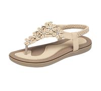 Cocila Chaussure De Plage Femmes Pied Large Appartements Sandales DéTé BohèMe Fleur PerléE HabilléEs Confortable Bout Ouvert ÉLastique Cheville Sangle Glisser Sur Romain (Beige 41) Black Wedge