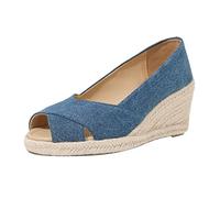 Cocila Chaussure Femme Ete Sandales Confortable Bout Ouvert De Plage À Talon Compensé Pour Femmes Style Européen Et Américain Confortables Rehaussantes En Denim Pied Extra Large Sandalettes