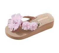 Cocila Chaussure Femmes Confort Chic Ete Pantoufles éTé Nouveau ModèLe Fleur DéCoration AntidéRapant Tongs Chaussure Femmes Plage Sandales Reflexologie D'ÉTé Flip Flop Sandales