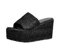 Cocila Chaussures D'éTé Femmes DéContracté Pantoufle Dame Diapositives Avec TêTe CarréE éVidé Dames Plage Tongs Sandales Plates (Black 42) Sandales Femmes éTé Confortable Sandale De RandonnéE